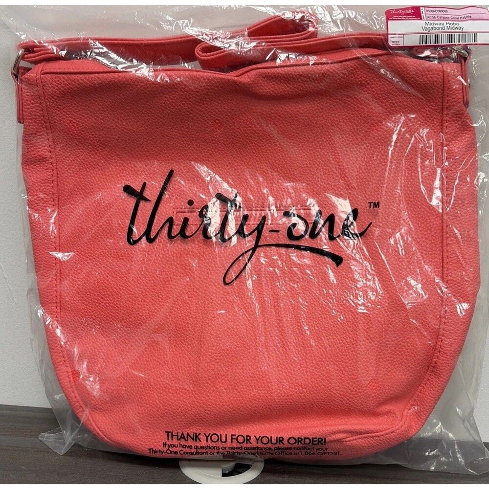 NEW-Thirty-One Midway Hobo Vagabond Midway Coral Zipper Women's Shoulder Bag